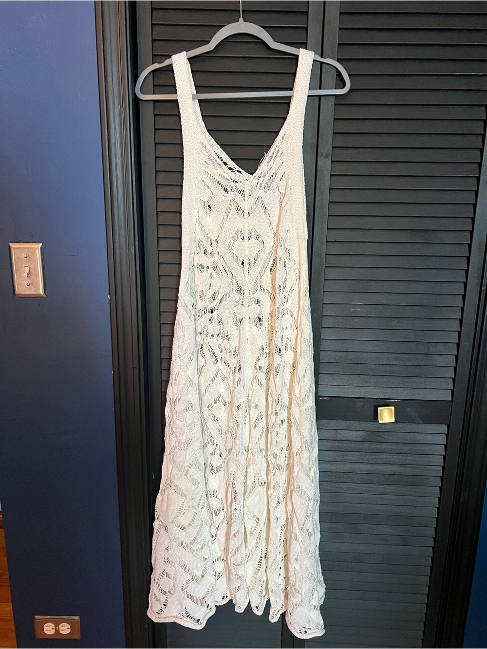 Women's Cream Crochet V‑Neck Swim Cover-Up Dress